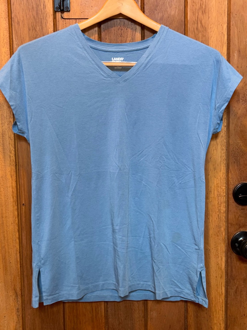 Lands' End Women's Sky Blue V-Neck Cap Sleeve Tee